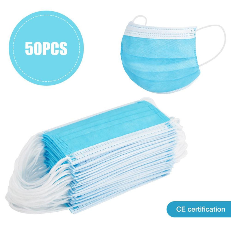 50PCS 3-layer Face Masks with Elastic Ear Loop Dustproof Anti-bacteria Disposable Protection GreatEagleInc