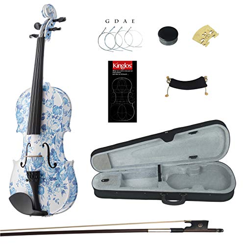 Kinglos 4/4 Elegant Colored Ebony Fitted Solid Wood Violin Kit with Case, Shoulder Rest, Bow, Rosin, Manual, Extra Bridge and Strings Full Size Kinglos