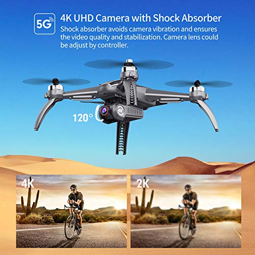 SANROCK B5W GPS Drones with 4K UHD Camera for Adults Kids Beginners, RC Quadcopter with Brushless Motor, 5GHz FPV Transmission, 120° Wide Angle 90° Adjustable, Auto Return Home, Long Contronl Range SANROCK