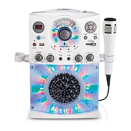Singing Machine SML385UW Bluetooth Karaoke System with LED Disco Lights, CD+G, USB, and Microphone, White Singing Machine