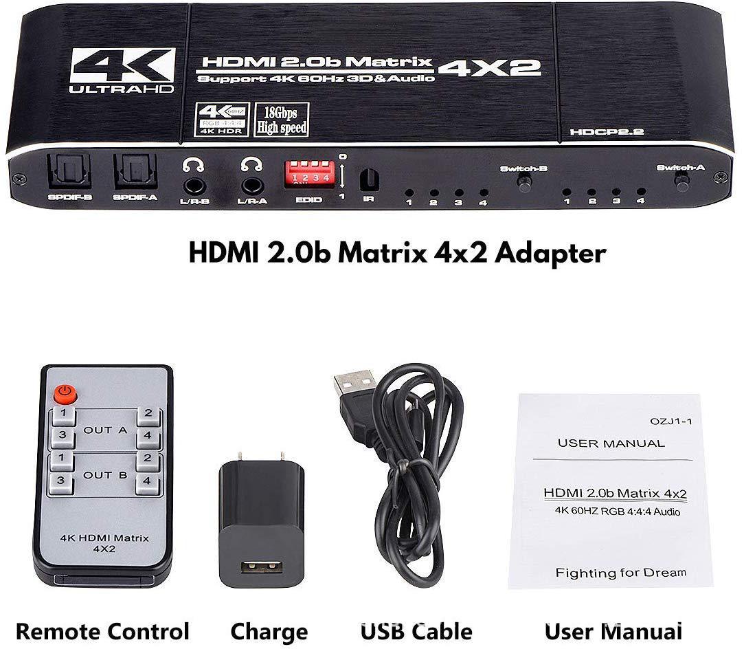 HDMI Matrix Four-In Two-Out Splitter Switcher HDMI Bidirectional Switcher 4K Video Splitter