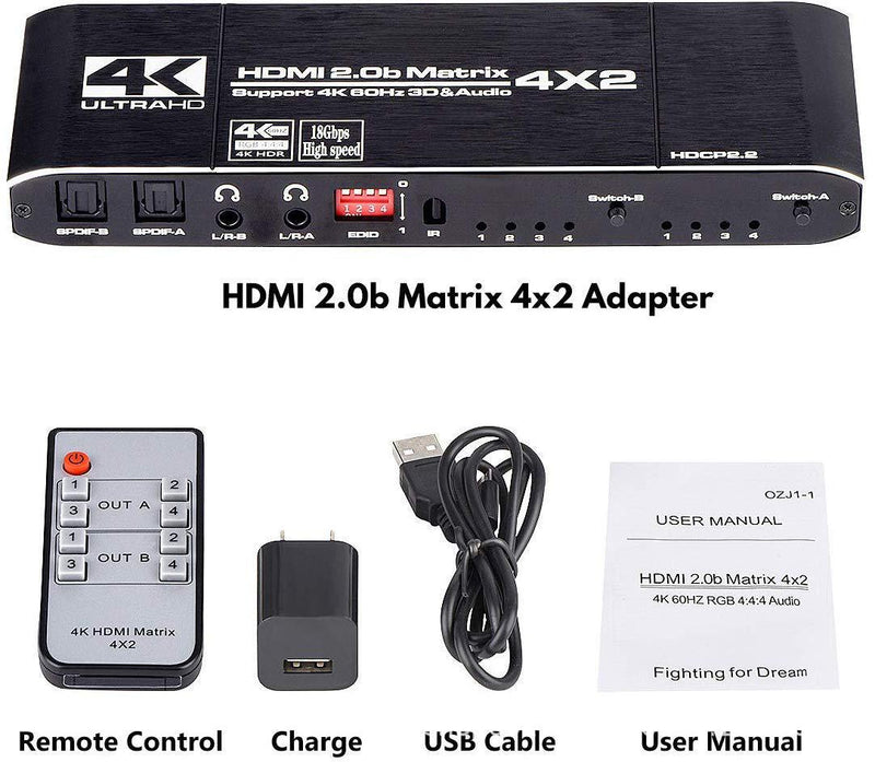 HDMI Matrix Four-In Two-Out Splitter Switcher HDMI Bidirectional Switcher 4K Video Splitter