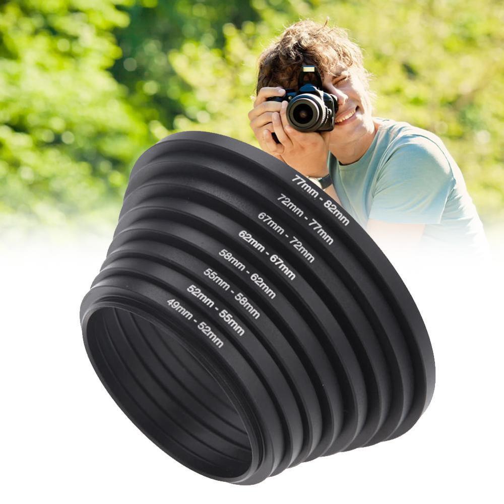 7PCS Lens Adapter Filter Set Metal Step Up Rings 49-52-55-58-62-67-72-77mm Adapte 49-77mm Lens ring A1M5 Universal Aluminum U0Q1