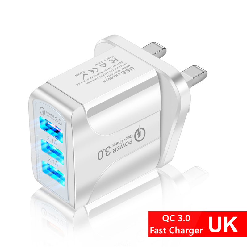 Smart Wireless Monitor Current and Voltage 5V Cell Phone Fast Charging Plug Multi-port USB Adapter with Display Screen QC Charger UK White