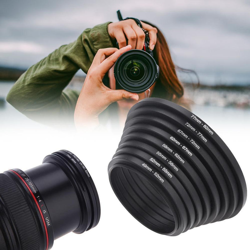 7PCS Lens Adapter Filter Set Metal Step Up Rings 49-52-55-58-62-67-72-77mm Adapte 49-77mm Lens ring A1M5 Universal Aluminum U0Q1