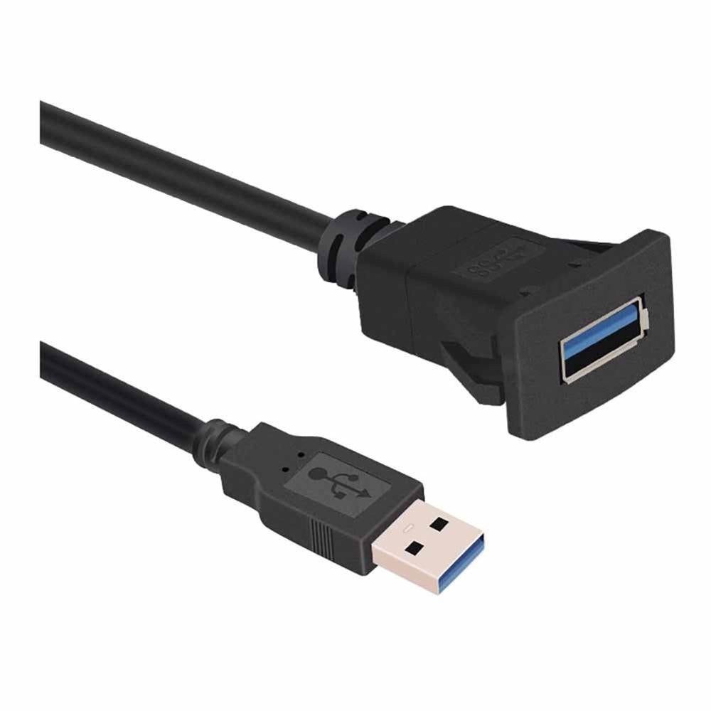 Square Single Port USB 3.0 Panel Flush Mount Extension Cable with Buckle for Car Truck Boat Motorcycle Dashboard 3ft