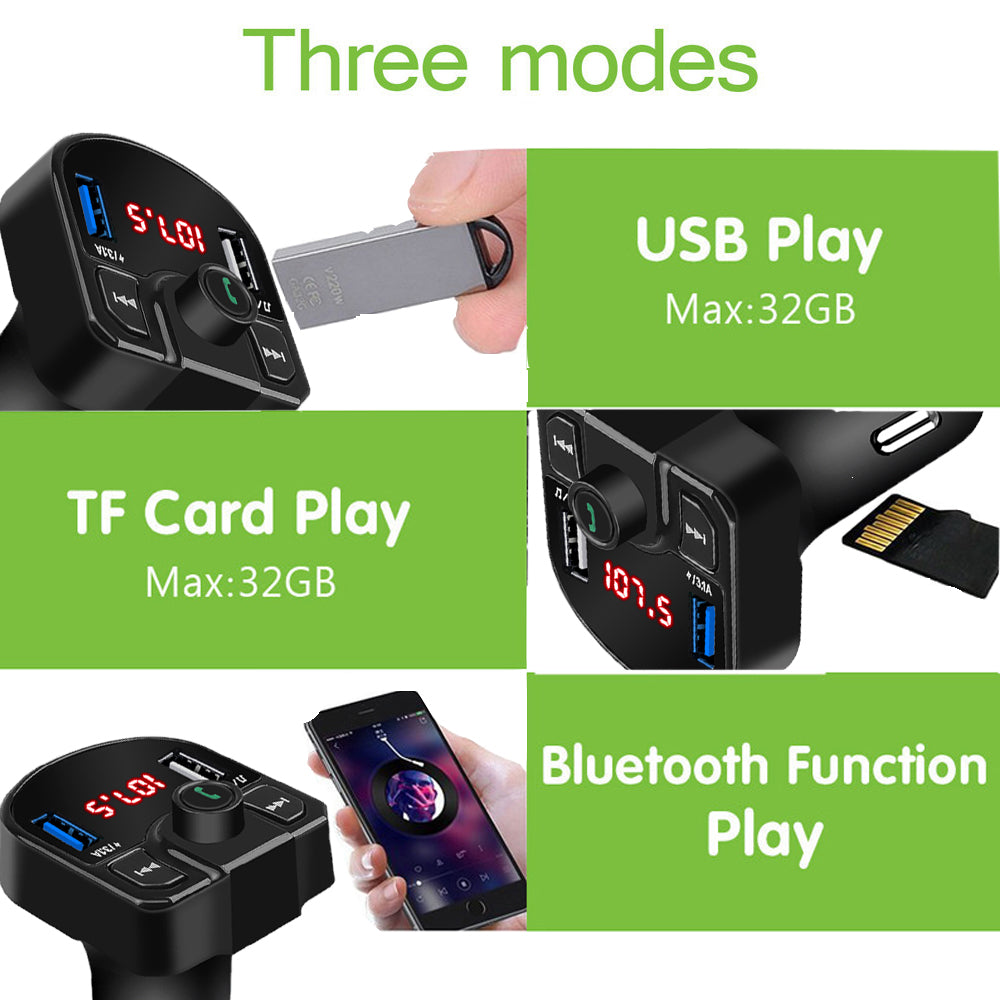 QC2.0 3.1A Fast Dual USB Charger Bluetooth 4.2 MP3 Player Handsfree Car Kit FM Transmitter support TF Card U disk Power Adapter