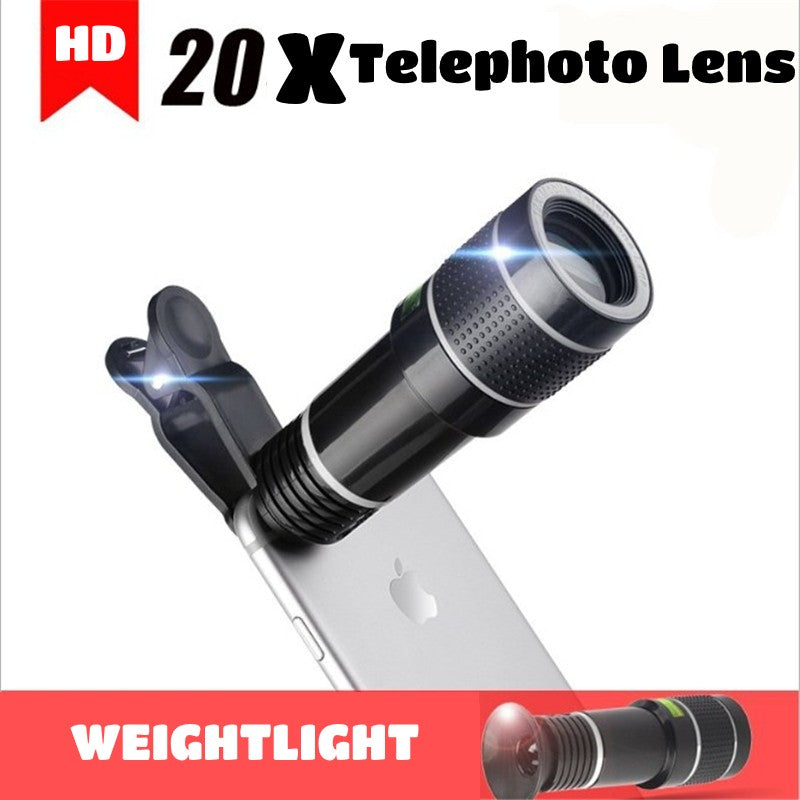 Phone Camera Lens Universal Clip 20X Zoom HD Cell Phone Telescope Lens For Phone External Telescope Phone Accessories Kits -