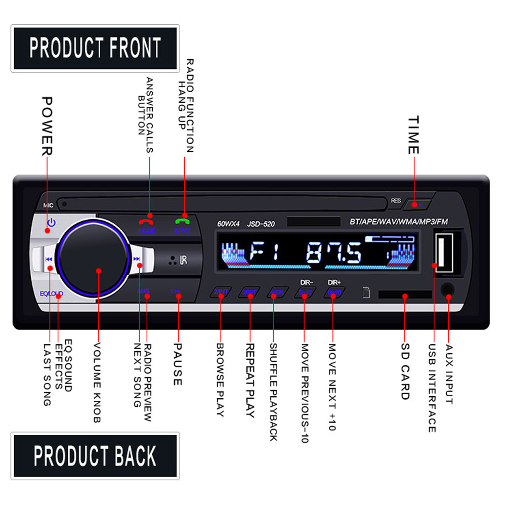 12V 1Din Car Radios Stereo Bluetooth Remote Control Charger phone USB/SD Audio MP3 Player 1 DIN In-Dash Car