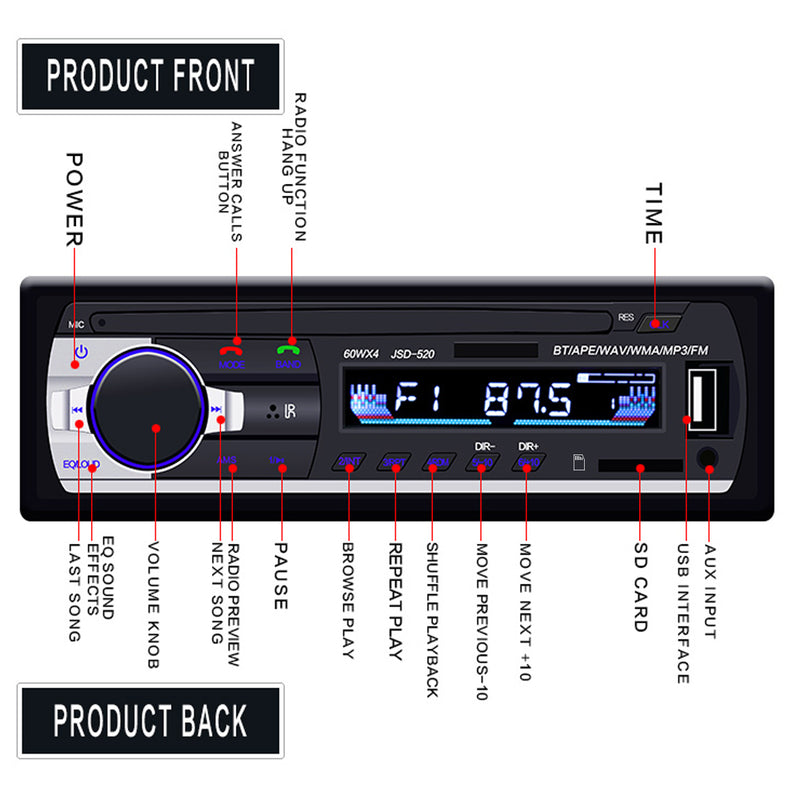 12V 1Din Car Radios Stereo Bluetooth Remote Control Charger phone USB/SD Audio MP3 Player 1 DIN In-Dash Car