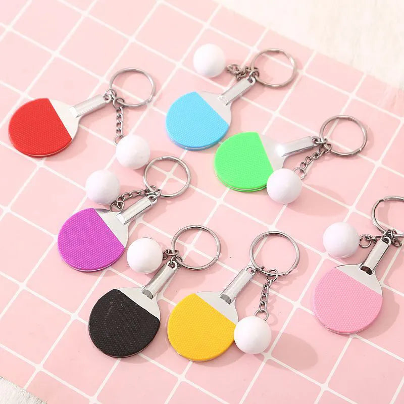 7 Colors Cute Ping Pong Racket Pendants Souvenir Table Tennis Ball Keychain Ball Sports Fans Key Ring Gift Ornament Accessories