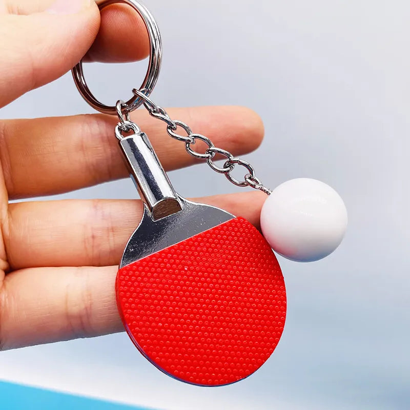 7 Colors Cute Ping Pong Racket Pendants Souvenir Table Tennis Ball Keychain Ball Sports Fans Key Ring Gift Ornament Accessories