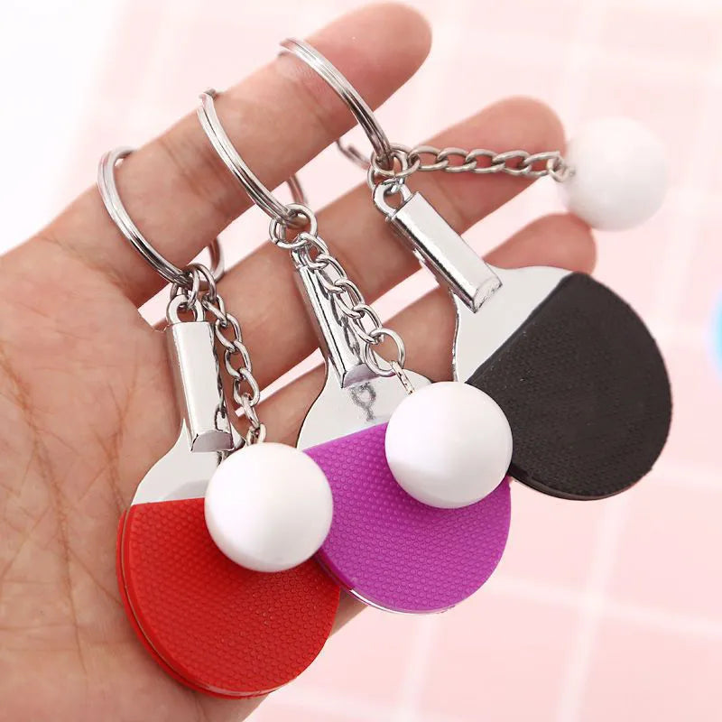 7 Colors Cute Ping Pong Racket  Pendants Souvenir Table Tennis Ball Keychain Ball Sports Fans Key Ring Gift Ornament Accessories