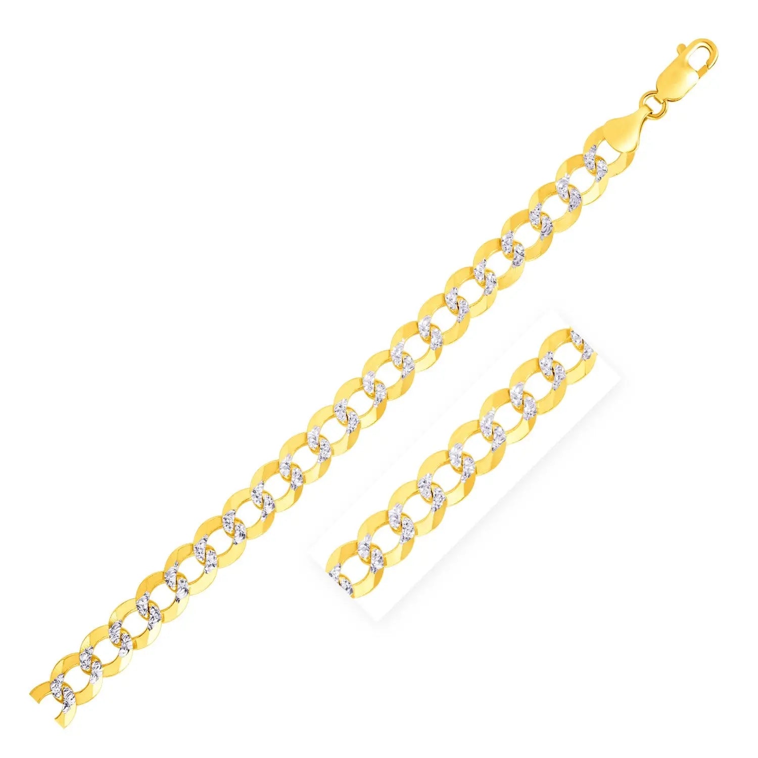 7.0 mm 14k Two Tone Gold Pave Curb Chain 26"