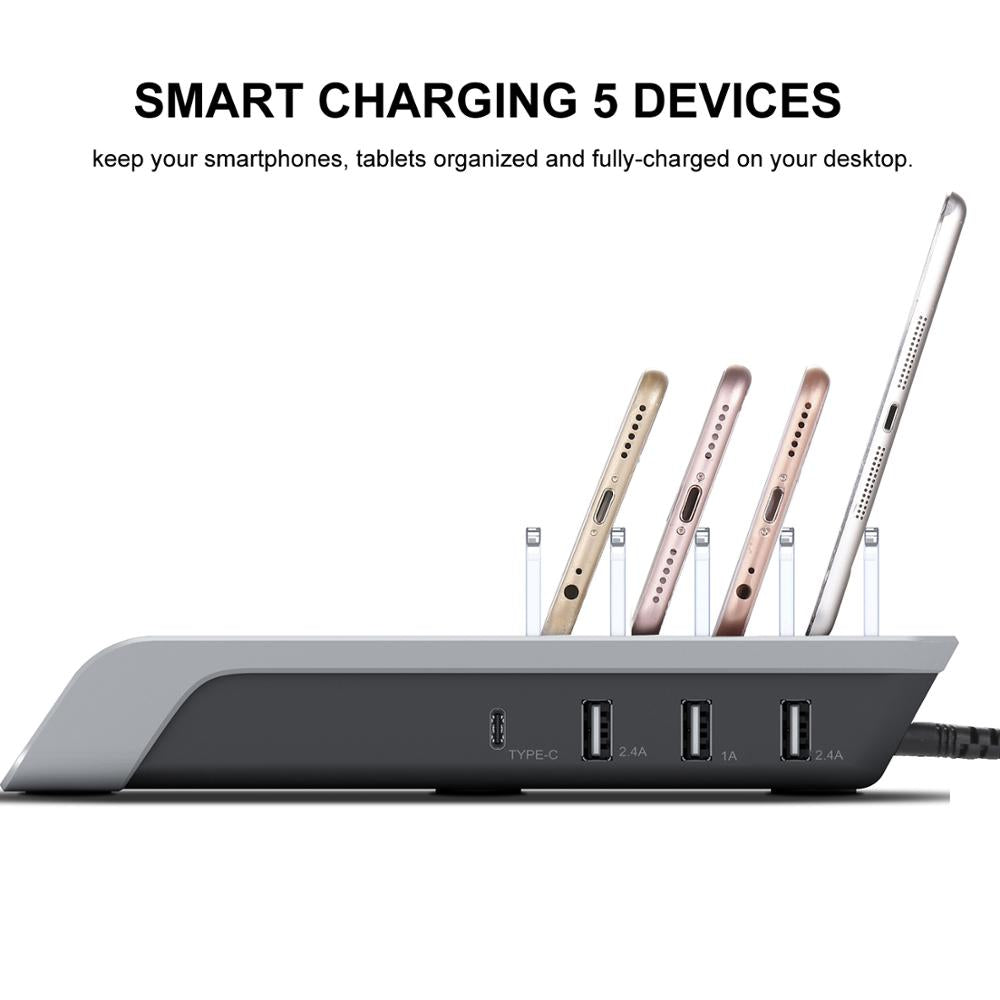 4USB Stand Multiport Wireless Charging Stand Four-port USB Charger Desktop Multi-function Wireless Charging Station Lazy Bracket