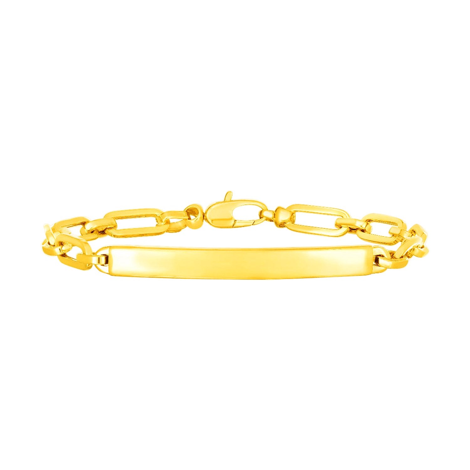 14K Yellow Gold Paperclip Chain ID Bracelet 7"