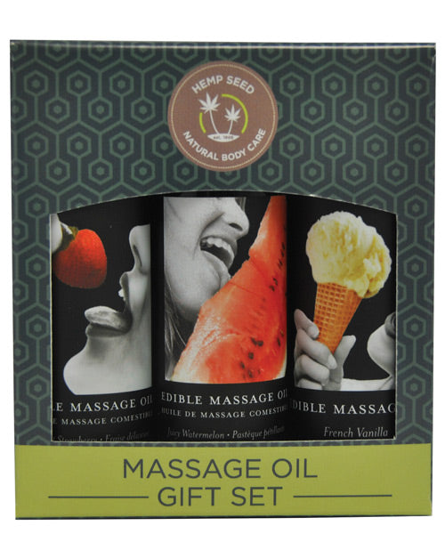 Earthly Body Essbares Massageöl-Geschenkset – 2 Unzen Wassermelone, Erdbeere und Vanille