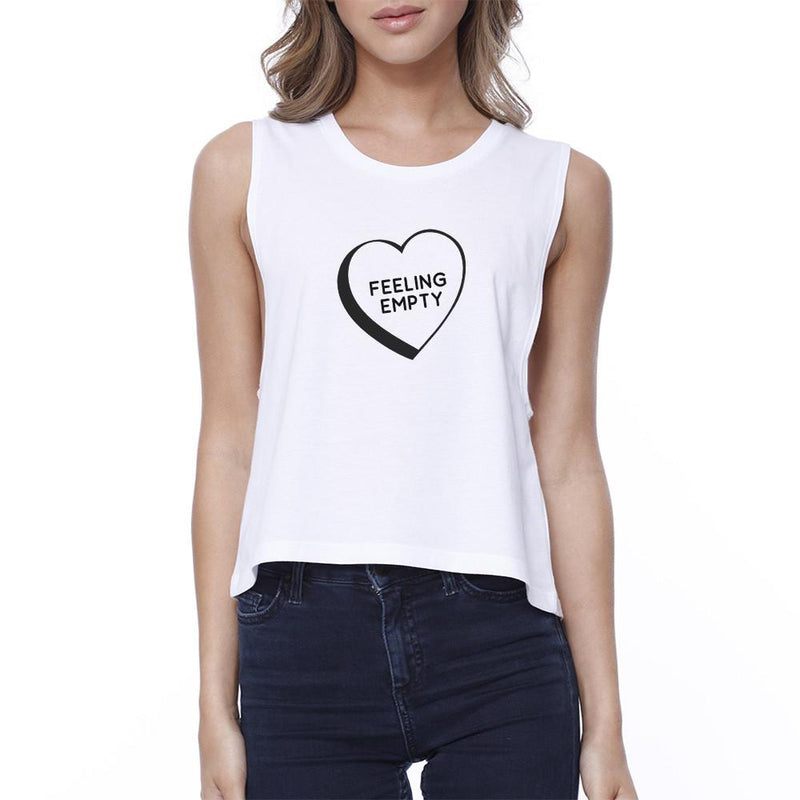 Feeling Empty Heart Women's White Crop Top Sleeveless Graphic Shirt