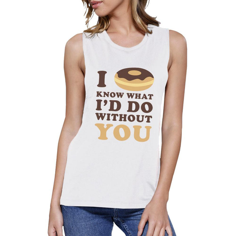 I Doughnut Know Womens White Cute Graphic Muscle Tank Funny Graphic