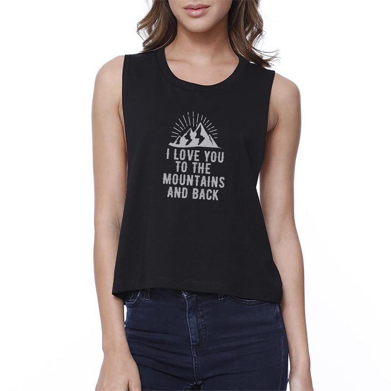 Mountain And Back Womens Black Cute Design Crop Tee Unique Graphic