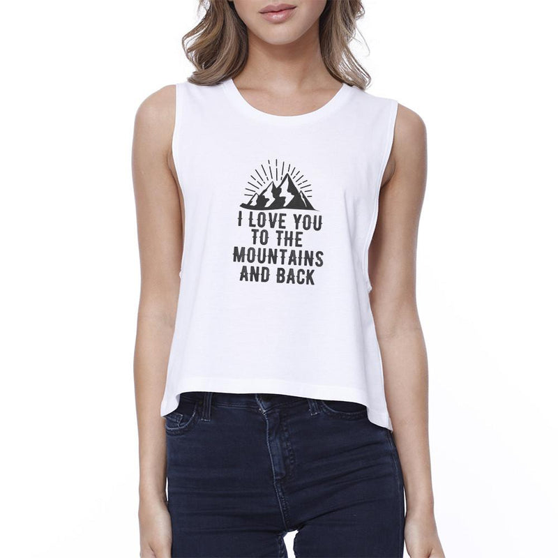 Mountain And Back Womens White Graphic Crop Top Unique Design Tee