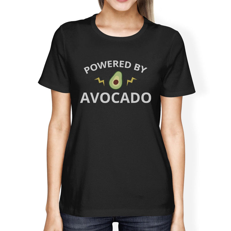 Powered By Avocado Women's Black Round Neck Cotton Graphic T Shirt