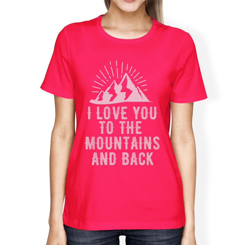 Mountain And Back Hot Pink Crew Neck Summer Graphic T Shirt For Her