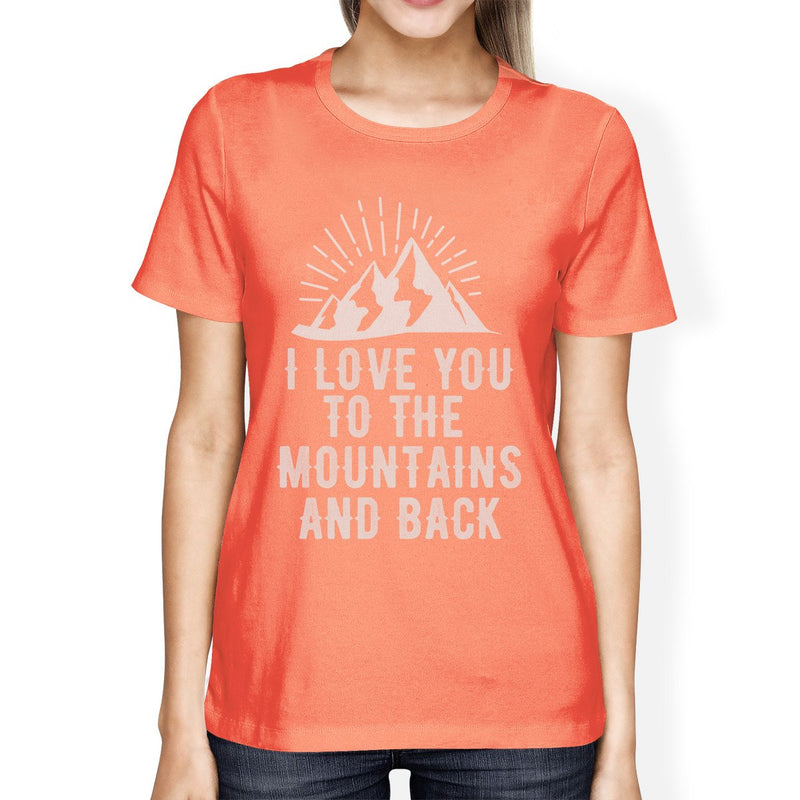 Mountain And Back Peach Cute Graphic Summer T Shirt For Ladies