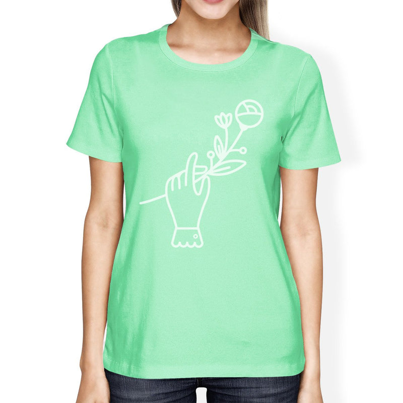 Hand Holding Flower Mint Lovely Design Graphic Tee Gifts For Ladies