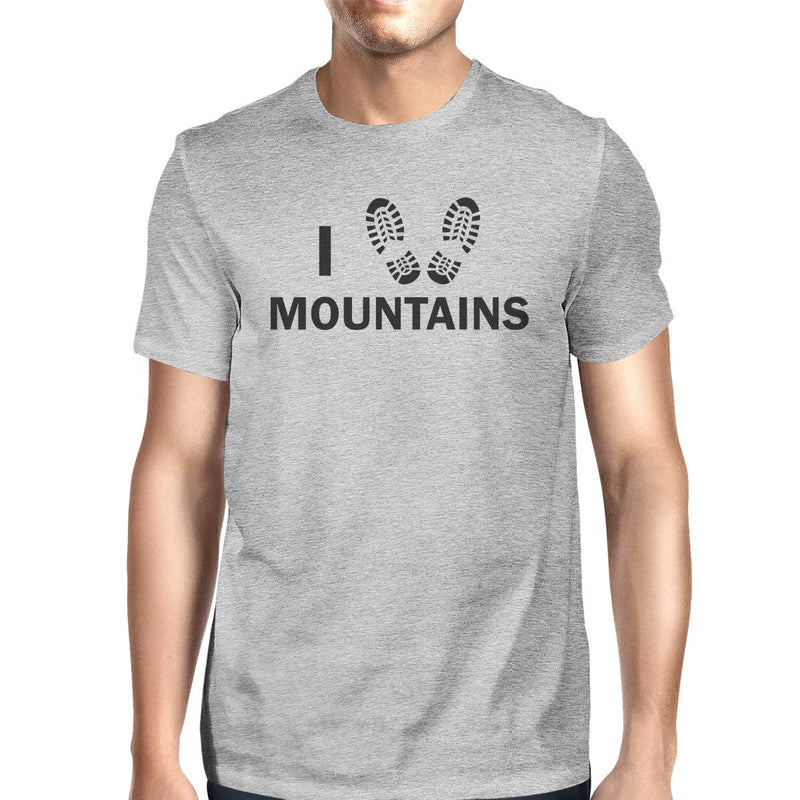 I Heart Mountains Men's Gray Cotton T-Shirt Trendy Graphic Design