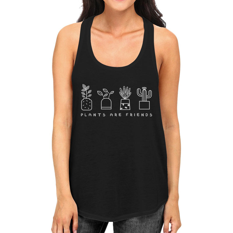 Plants Are Friends Women's Black Round Neckline Graphic Tank Top