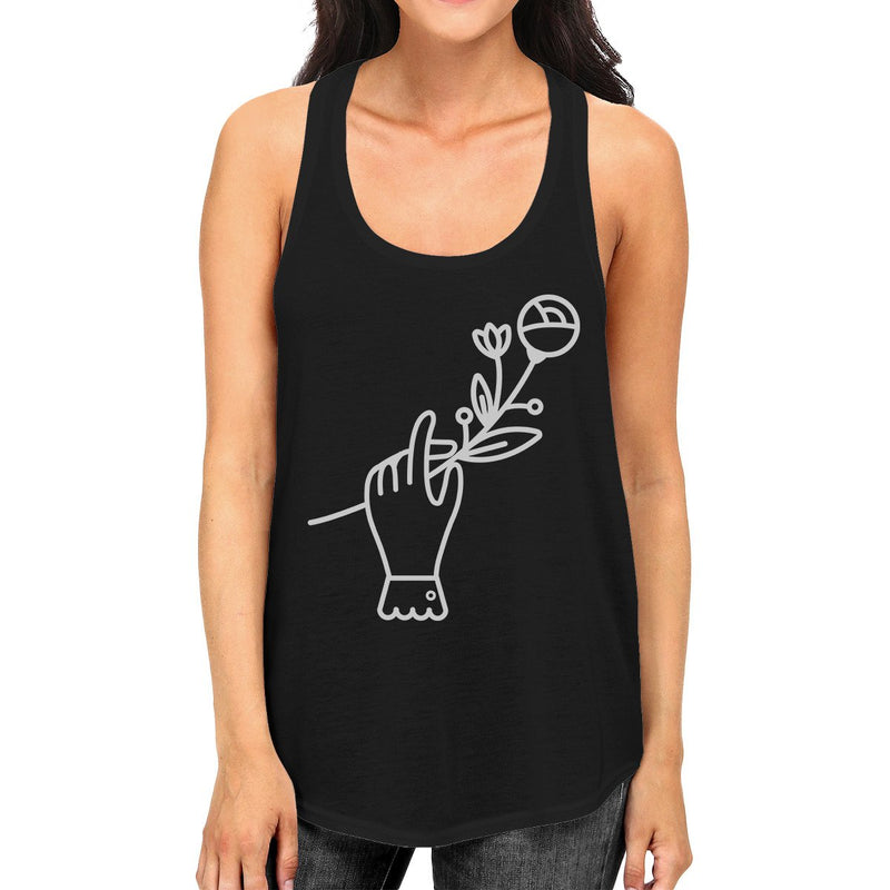 Hand Holding Flower Women's Black Cotton Graphic Tank Top Gift Idea