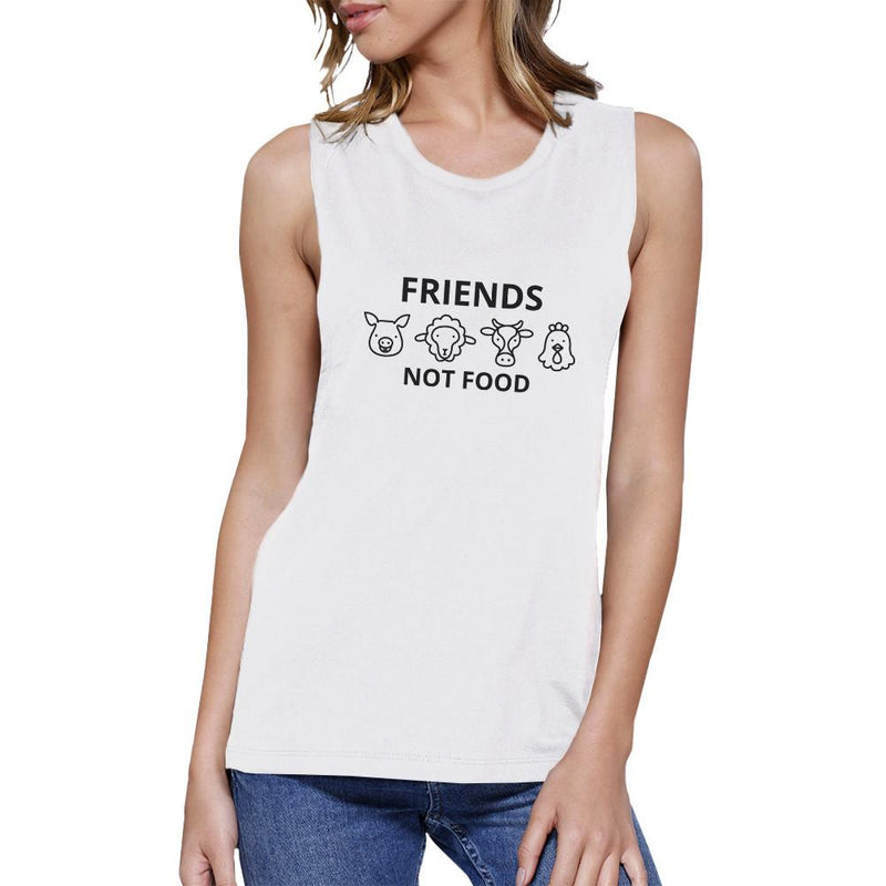 Friends Not Food White Muscle Tee Cute Animal Graphic Tank Tops
