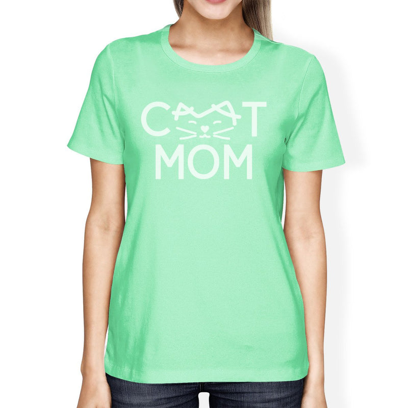 Cat Mom Women's Mint Round Neck T Shirt Gift Ideas For New Moms