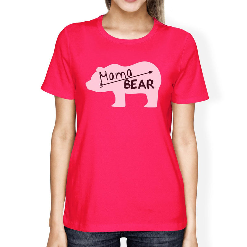 Mama Bear Women's Hot Pink Cotton T-Shirt Simple Design Cute Gifts