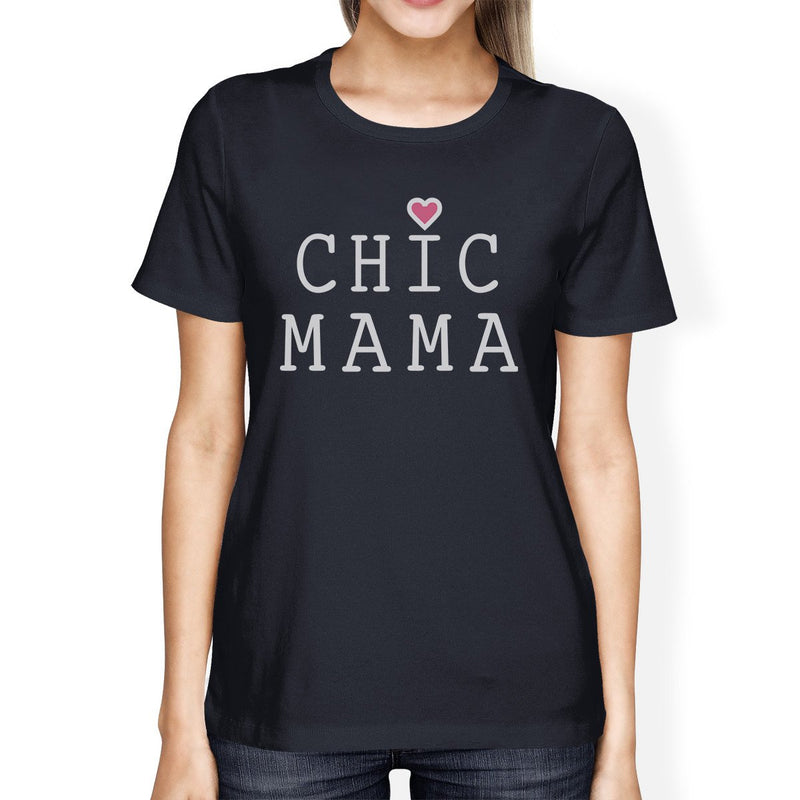 Chic Mama Women's Navy Cute Design Cotton T Shirt Gifts For Her