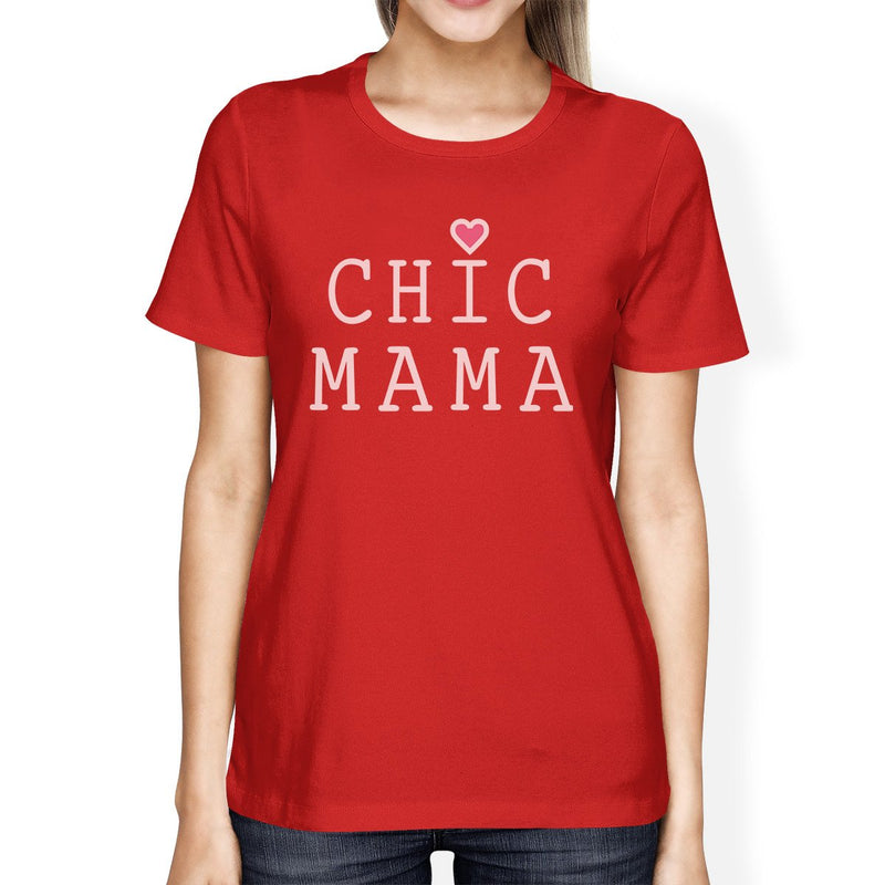 Chic Mama Womens Red Short Sleeve Top Unique Graphic Tee Crew Neck