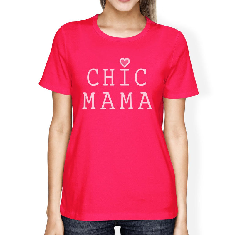 Chic Mama Women's Hot Pink Crew Neck Cotton Graphic Shirt For Moms