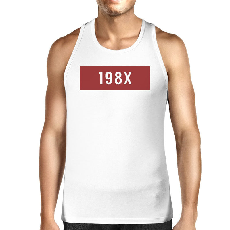 198X Men's White Cotton Tanks Funny Graphic Design Tank Top For Him