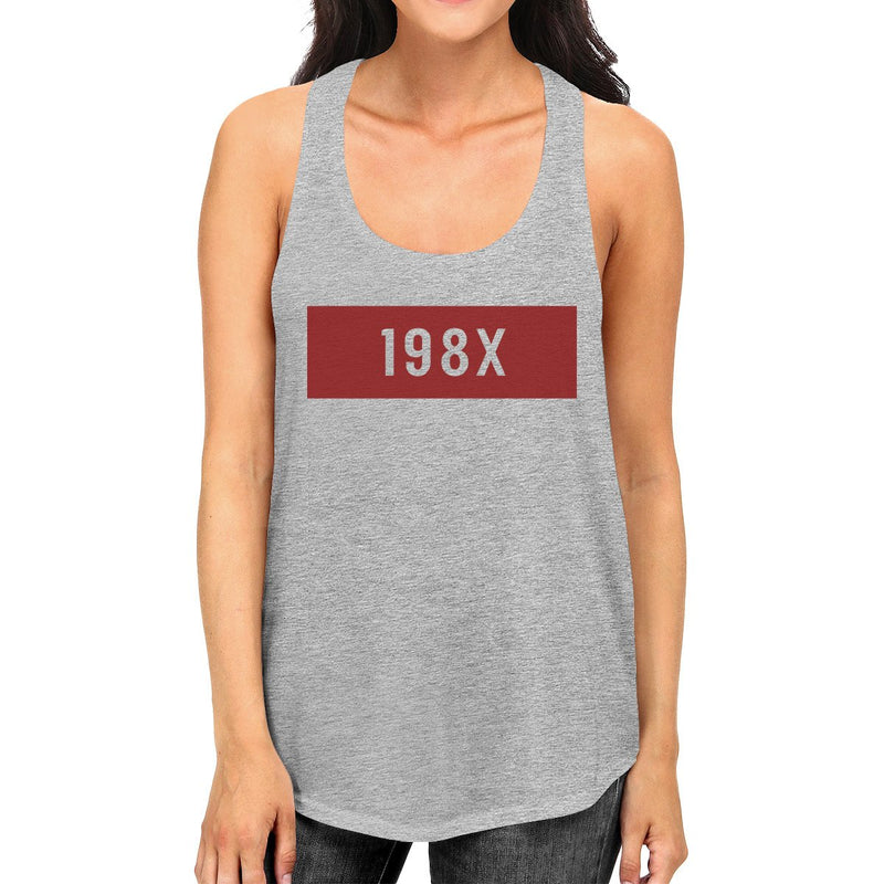 198X Womens Gray Cotton Sleeveless Top Simple Design Graphic Tanks