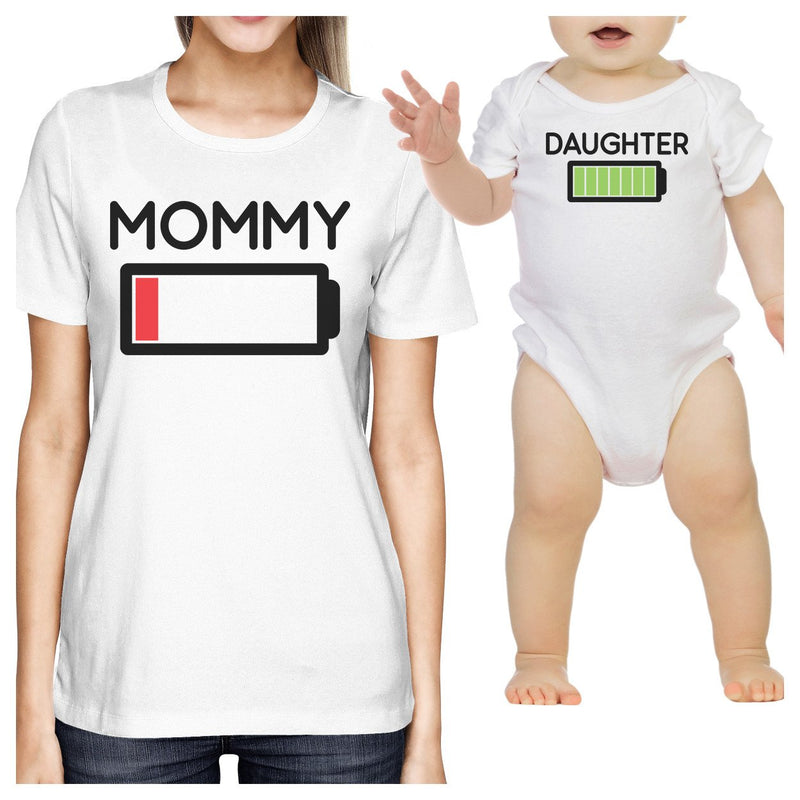 Mommy & Daughter Battery White Mom and Daughter Couple Shirt Gifts