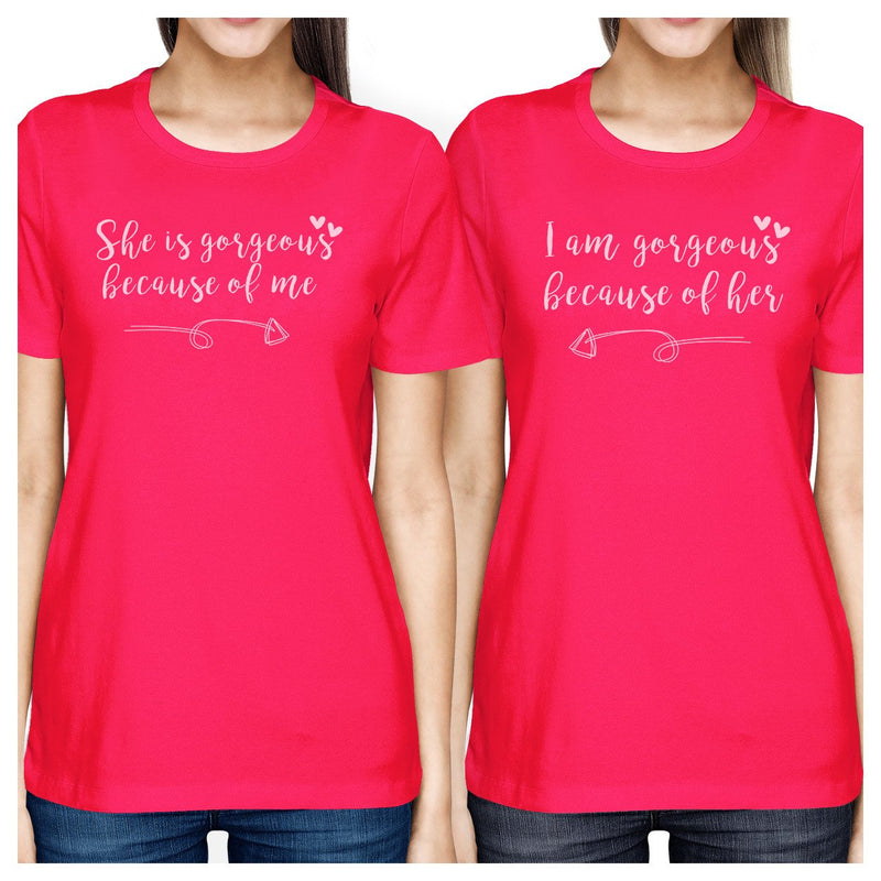 She Is Gorgeous Hot Pink Mom Daughter Cute Matching T-Shirts Cotton