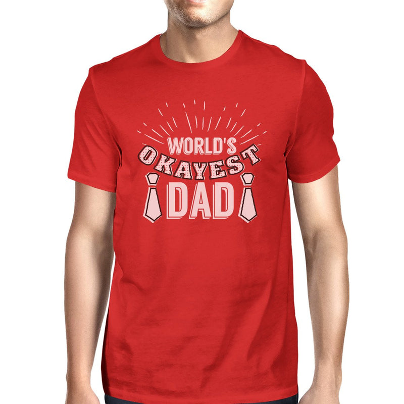 Worlds Okayest Dad Mens Red Vintage Design Graphic Tee Gift For Dad