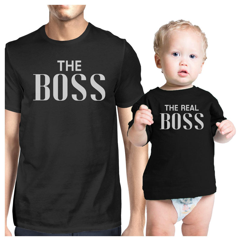 The Real Boss Black Matching Graphic T-Shirts For Dad and Baby Boy