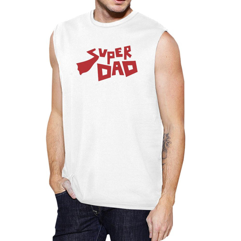 Super Dad Men's White Cotton Muscle Tank Perfect Fathers Day Gifts