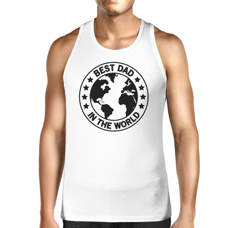 World Best Dad Mens White Cotton Tank Top Fathers Day Gift For Him