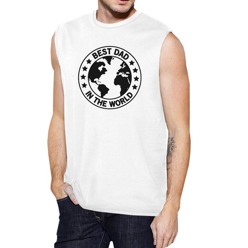 World Best Dad Mens White Muscle Tank Top Birthday Gifts For Dad