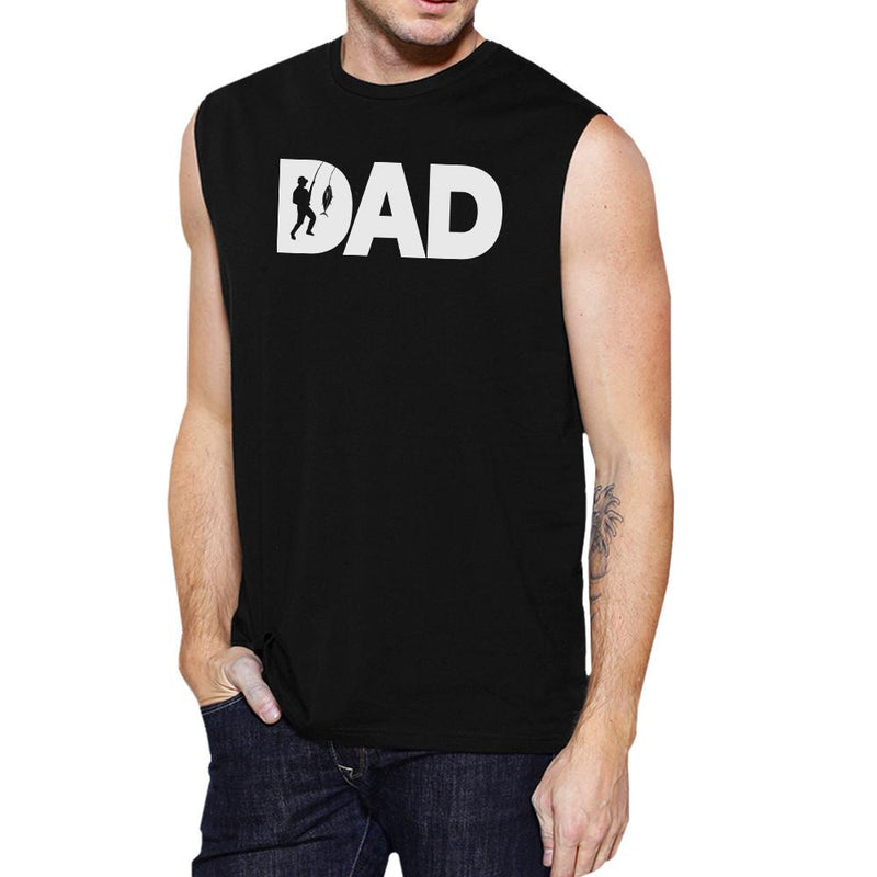 Dad Fish Mens Black Sleeveless Tank Top Dad Gift For Fishing Lovers