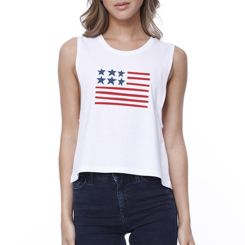 USA Flag Sleeveless Crop Top For Women Cute Gifts For Army Wives