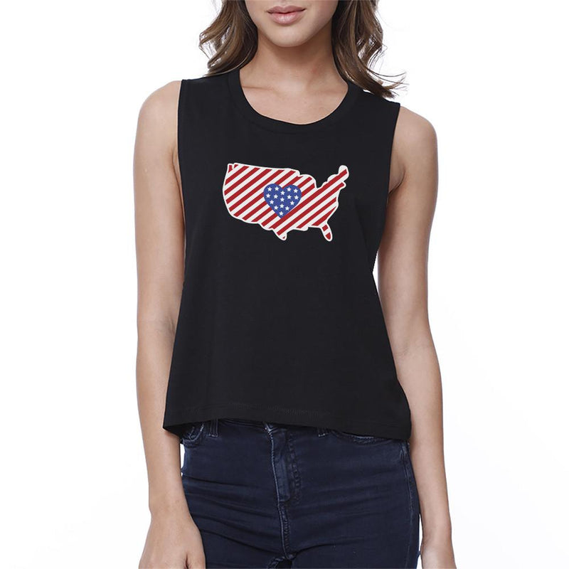 USA Map American Flag Pattern Crop Top Gift Ideas For Army Friends